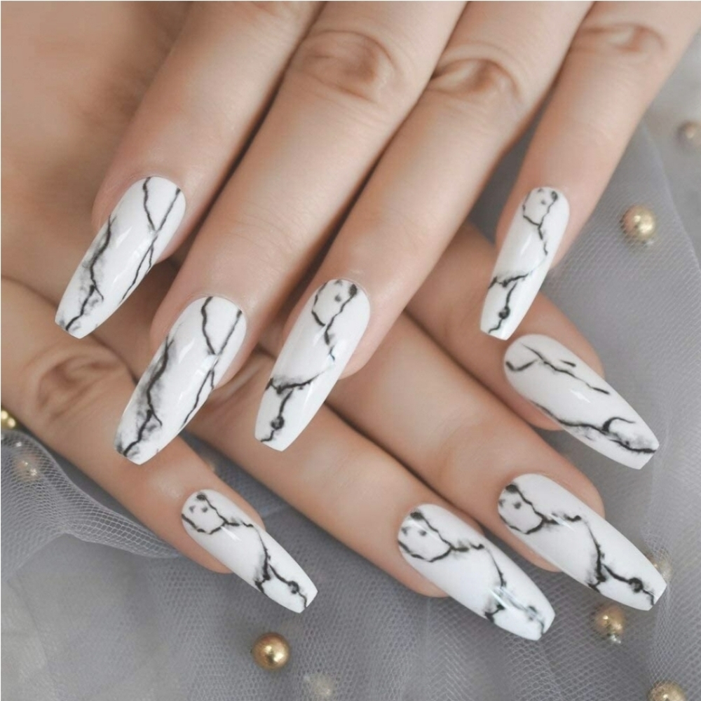Black & white marble 💅NAILS glue on OR press on W/GLUE+ TABS + FILE. Any Length - Picture 5 of 13